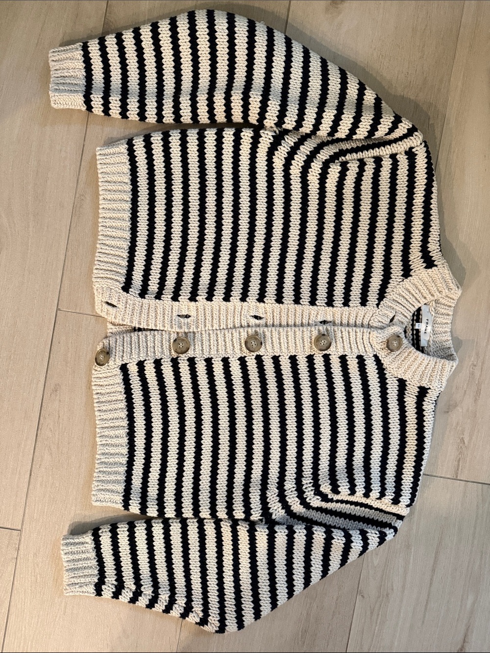 FRAME The Stripe Chunky Cotton Cardigan Size S - Picture 5 of 6
